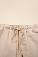 Parchment Textured Half Zip Kangaroo Pocket Top Drawstring Shorts Set Short Sets JT's Designer Fashion