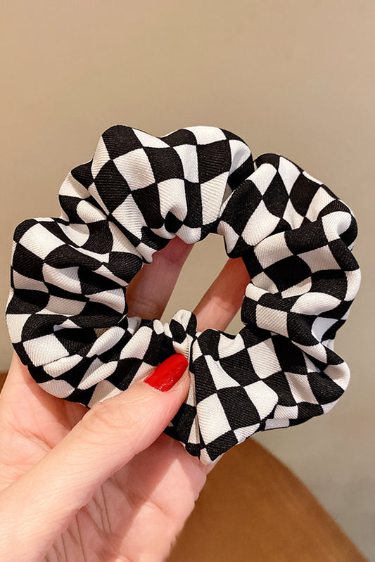 Black Checkerboard Pattern Cloth Hair Scrunchie Headwear JT's Designer Fashion