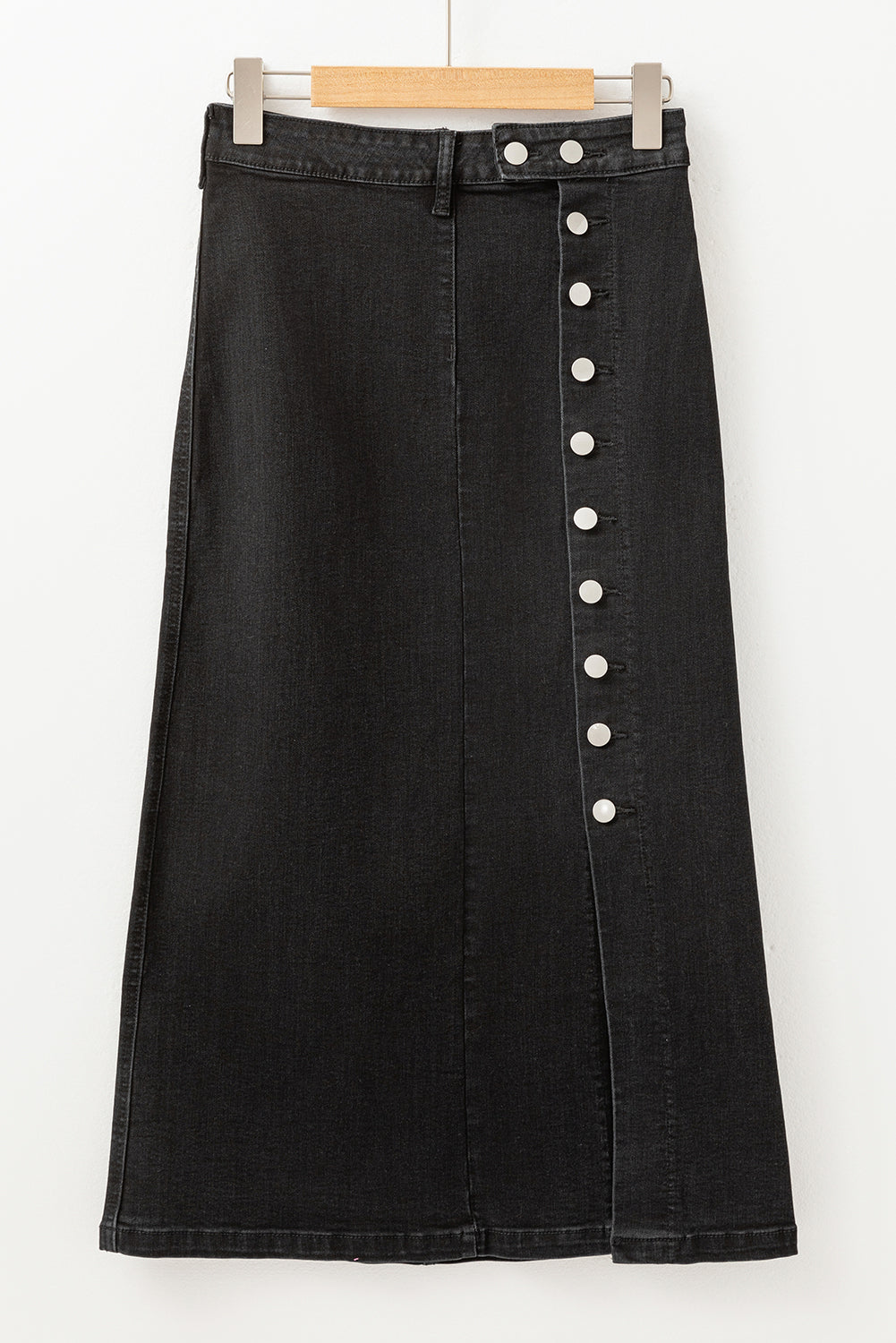 Black Button Fly Side Split High Waist Denim Midi Skirt Skirts & Petticoat JT's Designer Fashion
