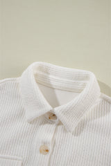 White Solid Color Corduroy Buttoned Long Sleeve Jacket Jackets JT's Designer Fashion