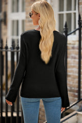 Black Lightweight Ribbed Knit Button Front V Neck Cardigan Cardigans JT's Designer Fashion