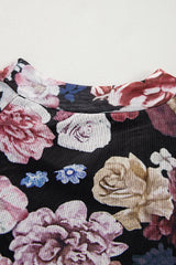 Pink Mesh Floral Print Mock Neck Long Sleeve Slim Top Long Sleeve Tops JT's Designer Fashion