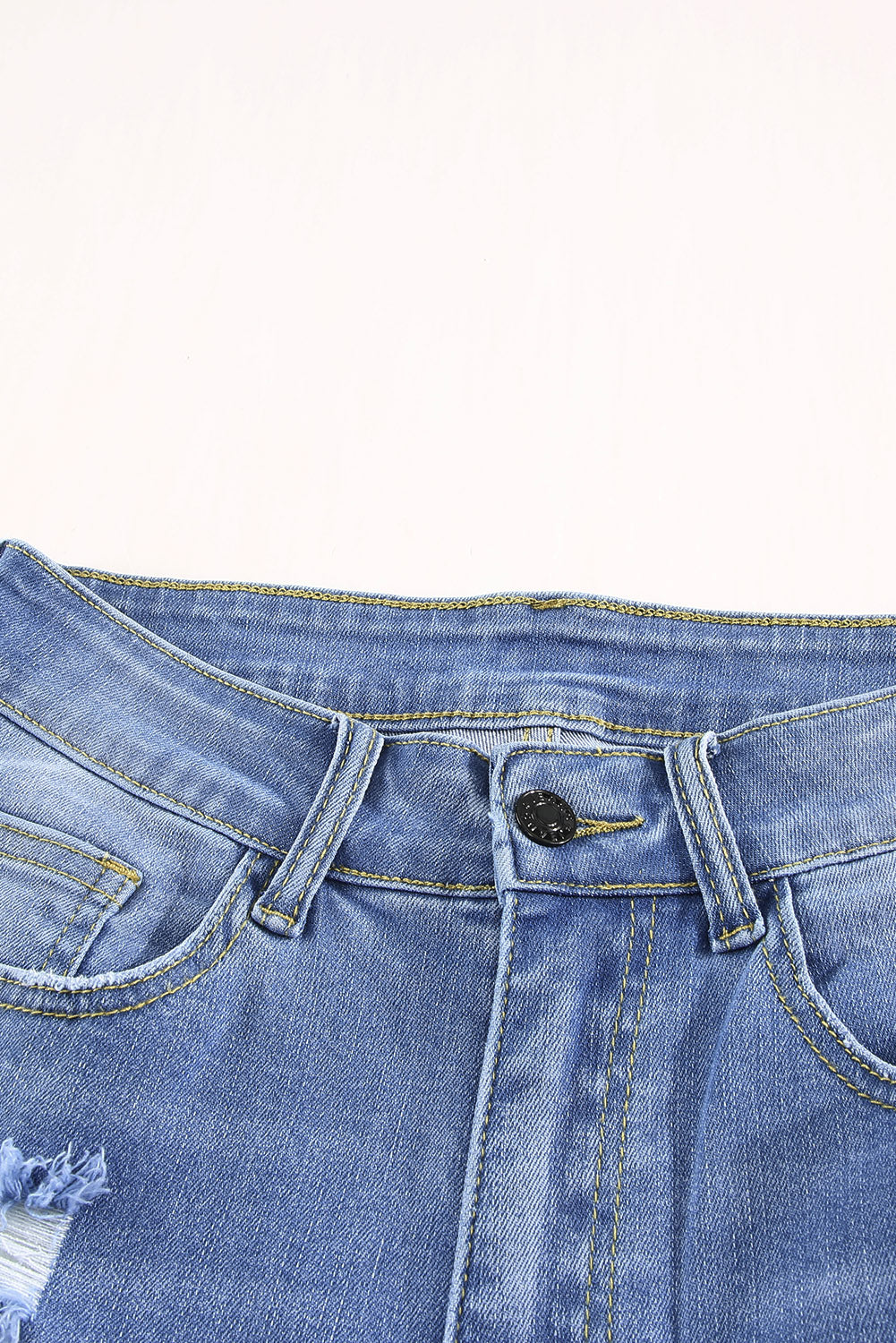 Sky Blue Ripped Tassel Bermuda Denim Shorts Denim Shorts JT's Designer Fashion