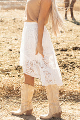 White Lace Ruffled High-low Hem Midi Skirt Skirts & Petticoat JT's Designer Fashion