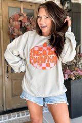 White Terry Halloween Pumpkin Patched Pattern Pullover Sweatshirt Sweatshirts & Hoodies JT's Designer Fashion