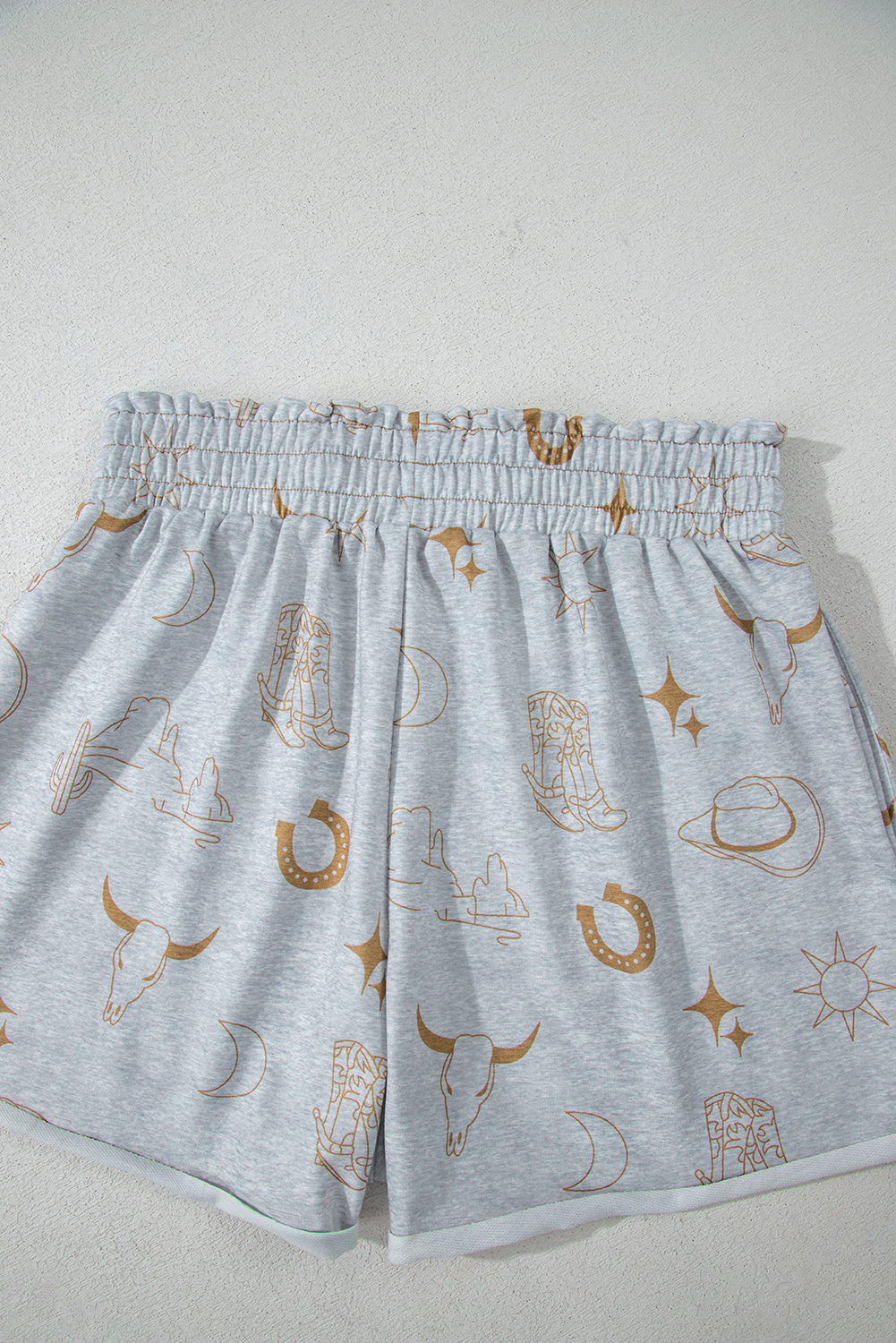 Gray Western Fashion Printed T Shirt Elastic Waist Shorts Set Short Sets JT's Designer Fashion