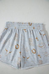 Gray Western Fashion Printed T Shirt Elastic Waist Shorts Set Short Sets JT's Designer Fashion
