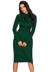 Jade Green Asymmetric Peplum Style Bow Dress Midi Dresses JT's Designer Fashion