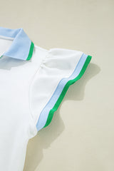 White Colorblock Edge Cap Sleeve Collared Top 2 Piece Skirt Set Two Piece Dresses JT's Designer Fashion