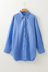 Blue Boyfriend Chest Pocket Tunic Shirt Blouses & Shirts JT's Designer Fashion