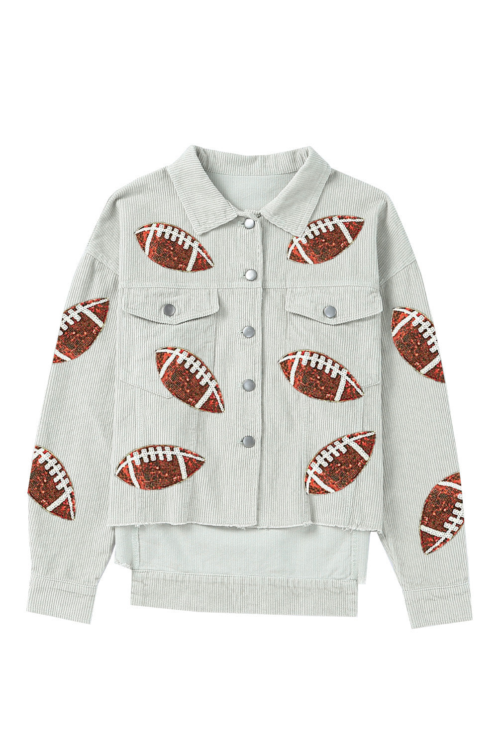 Sky Blue Sequined Rugby Football Patch Ribbed Cotton Jacket Jackets JT's Designer Fashion