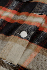 Khaki Geometric Plaid Print Pocketed Shacket Plaid Shackets JT's Designer Fashion