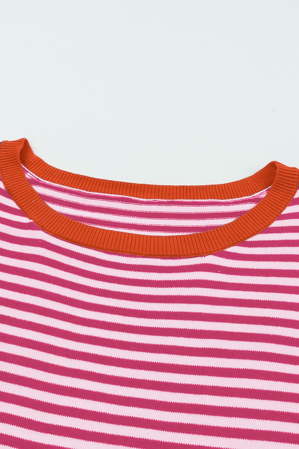 Pink Contrast Trimmed Striped Drop Shoulder Sweater Sweaters JT's Designer Fashion