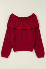 Racing Red Off-the-shoulder Knit Sweater Sweaters JT's Designer Fashion