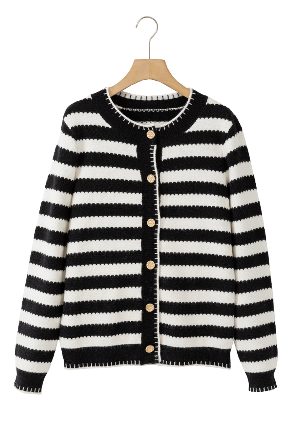 White Stripe Chic Golden Button Cardigan Sweater Cardigans JT's Designer Fashion