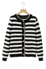 White Stripe Chic Golden Button Cardigan Sweater Cardigans JT's Designer Fashion