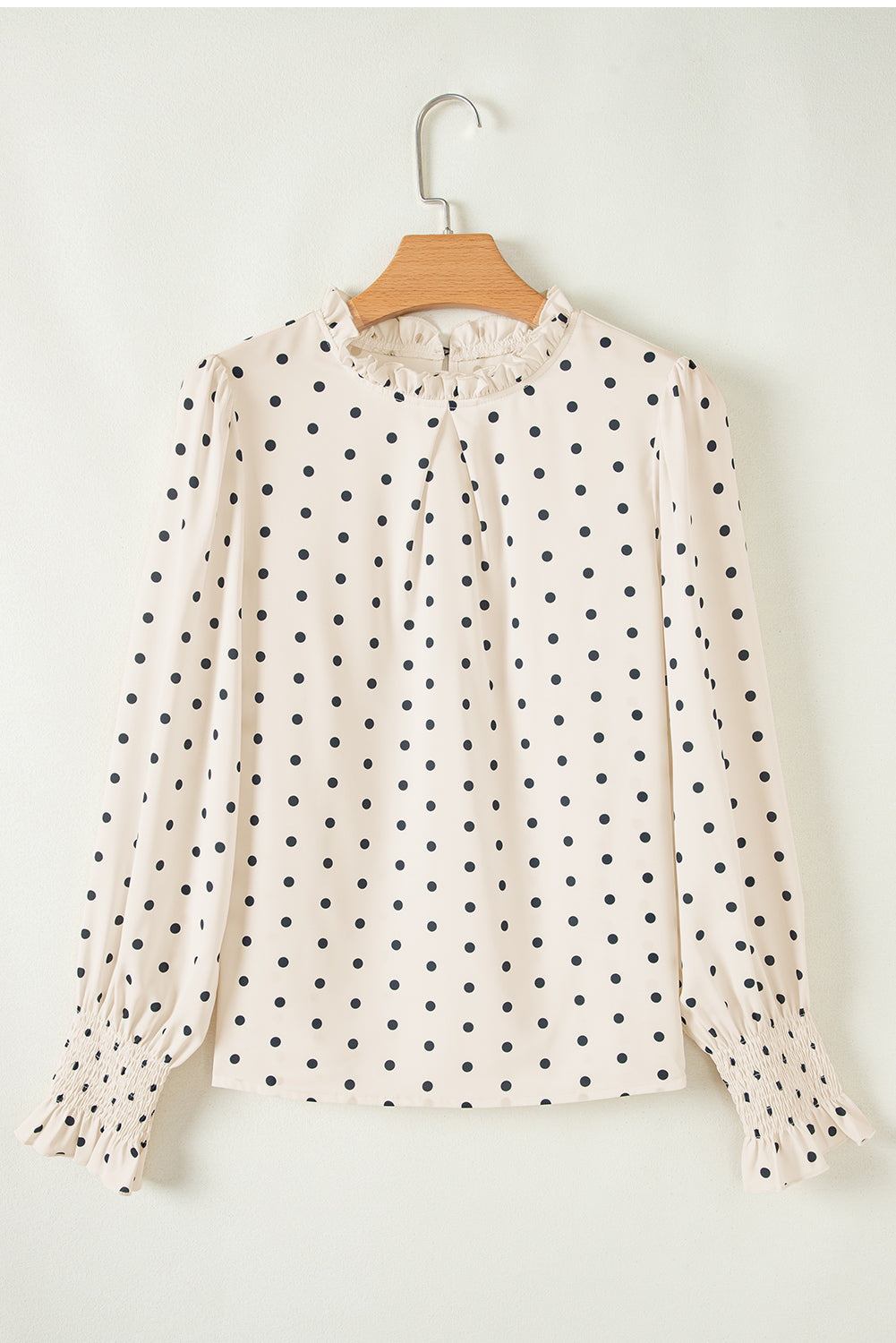 Apricot Polka Dot Print Frilled Collar Lantern Sleeve Blouse Blouses & Shirts JT's Designer Fashion