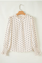 Apricot Polka Dot Print Frilled Collar Lantern Sleeve Blouse Blouses & Shirts JT's Designer Fashion