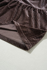 Dark Brown Textured Velvet V Neck Shift Dress Mini Dresses JT's Designer Fashion
