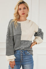 Black Neutral Colorblock Tie Back Sweater Sweaters & Cardigans JT's Designer Fashion