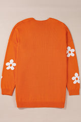 Orange Flower Pattern Drop Shoulder Plus Size Cardigan Plus Size Sweaters & Cardigans JT's Designer Fashion