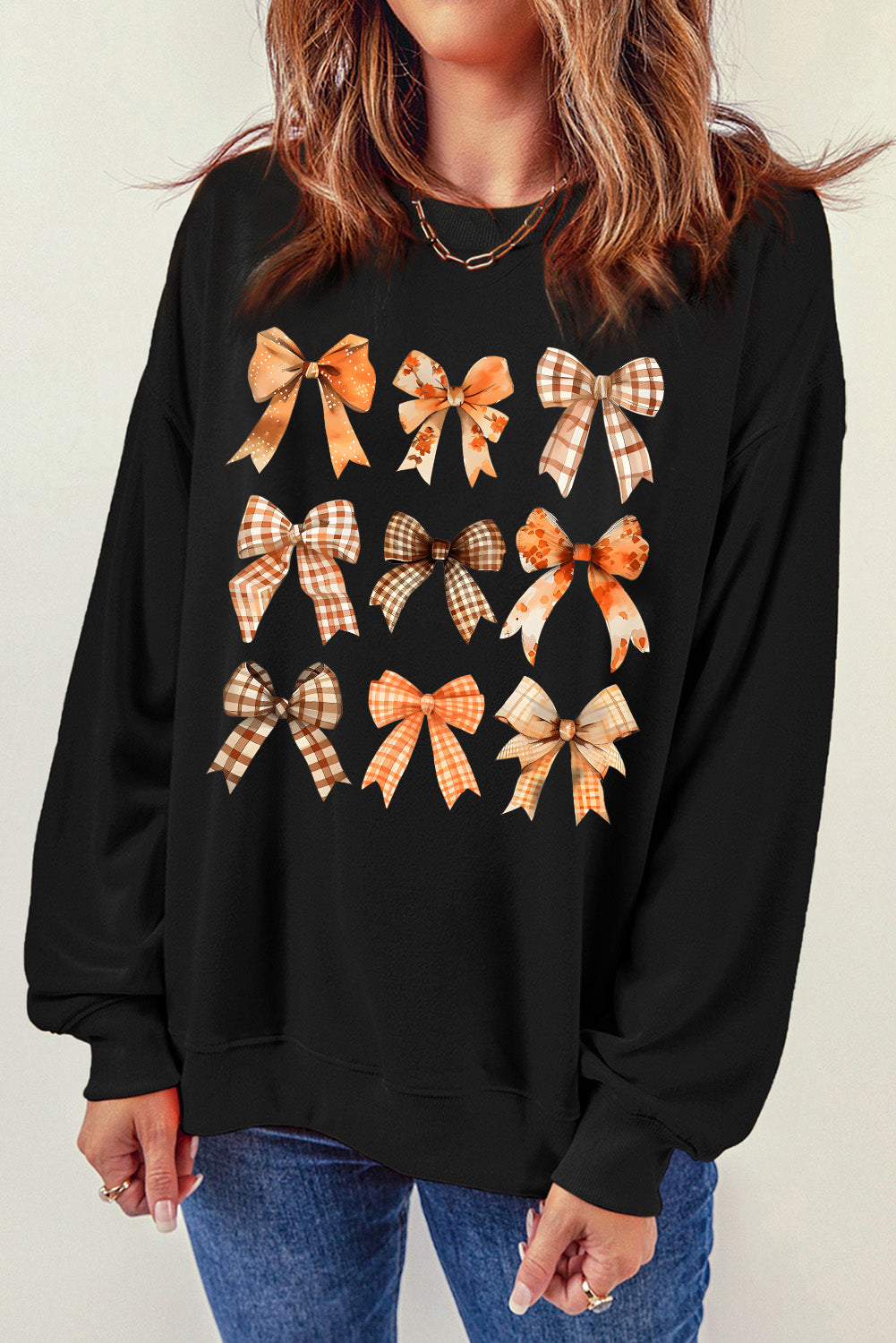 Black Thanksgiving Spice Bowknot Graphic Sweatshirt Graphic Sweatshirts JT's Designer Fashion