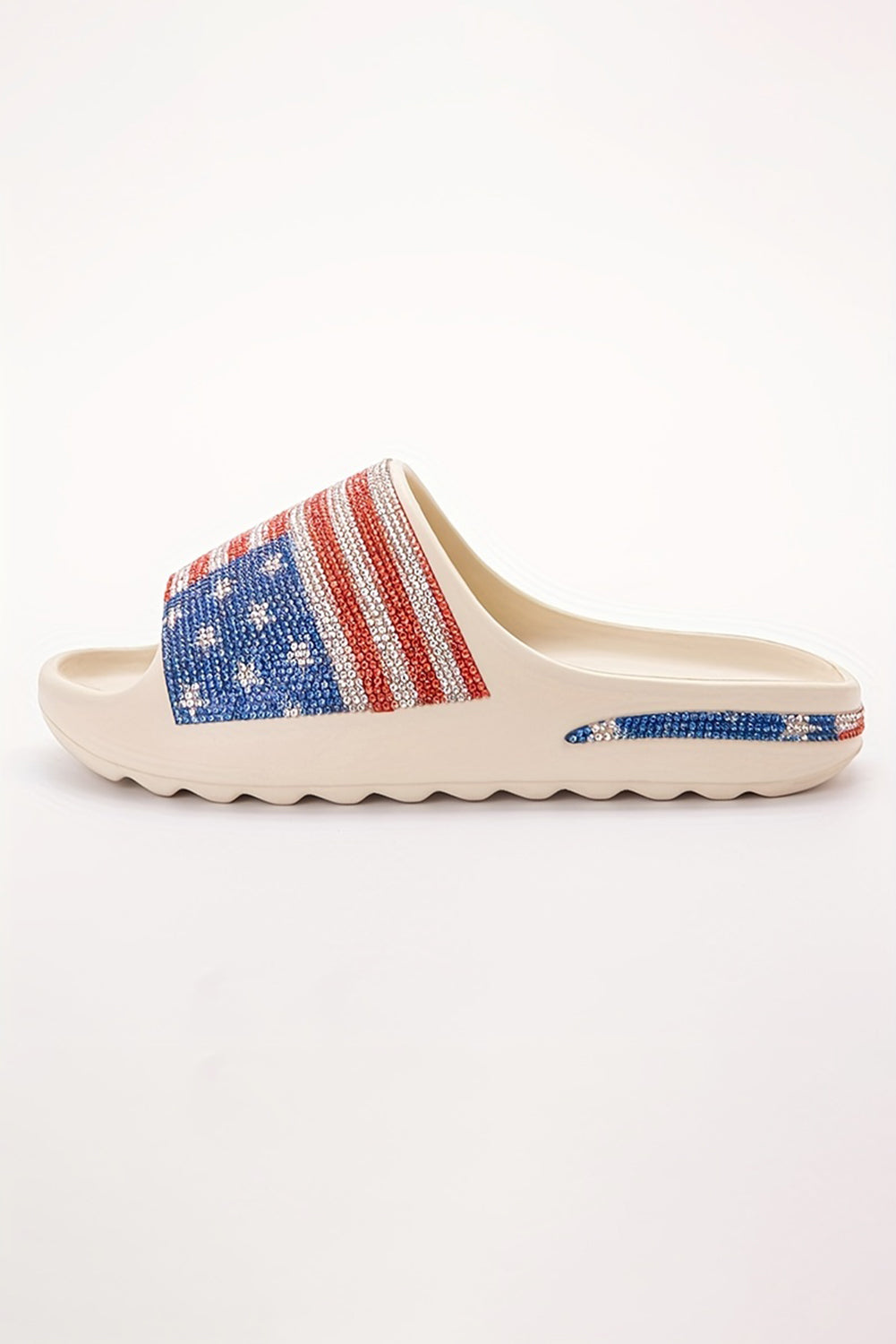 White Rhinestone American Flag Thick Sole Slippers Slippers JT's Designer Fashion