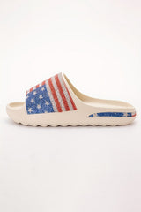 White Rhinestone American Flag Thick Sole Slippers Slippers JT's Designer Fashion