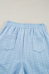 Beau Blue Textured Colorblock Edge Tank Top High Waist Pants Set Pant Sets JT's Designer Fashion