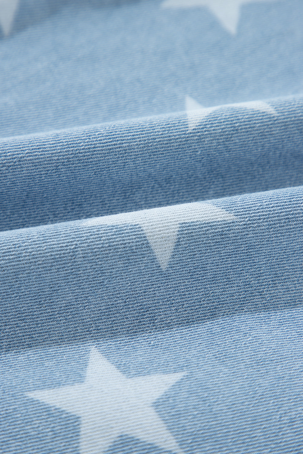 Sky Blue Star Print Light Wash Raw Hem Denim Jacket Denim Jackets JT's Designer Fashion