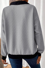 Light Grey Textured Colorblock Edge Buttoned Collar Sweatshirt Sweatshirts & Hoodies JT's Designer Fashion