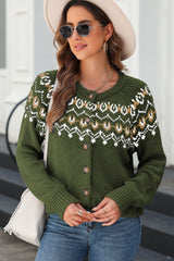 Moss Green Western Fashion Abstract Printed Cardigan Sweater Cardigans JT's Designer Fashion
