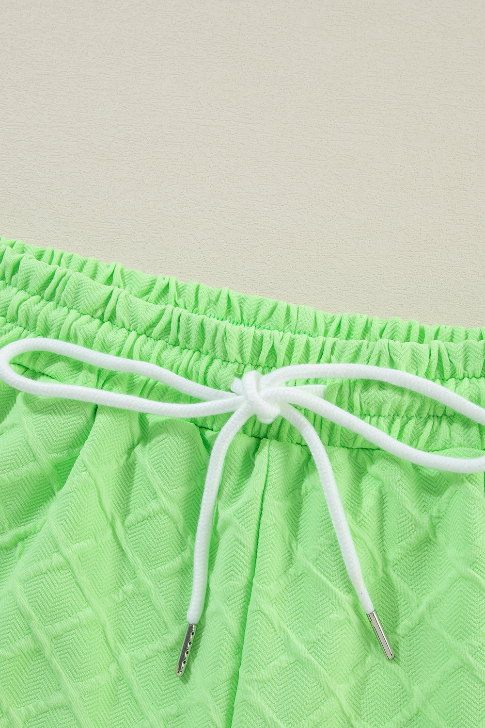 Light Green Checkered Textured Tee and Drawstring Shorts Short Sets JT's Designer Fashion