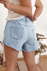 Beau Blue High Rise Distressed Raw Hem Denim Shorts Denim Shorts JT's Designer Fashion