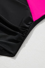 Rose Red Crossover Colorblock Cutout One Piece Swimsuit Swimwear JT's Designer Fashion