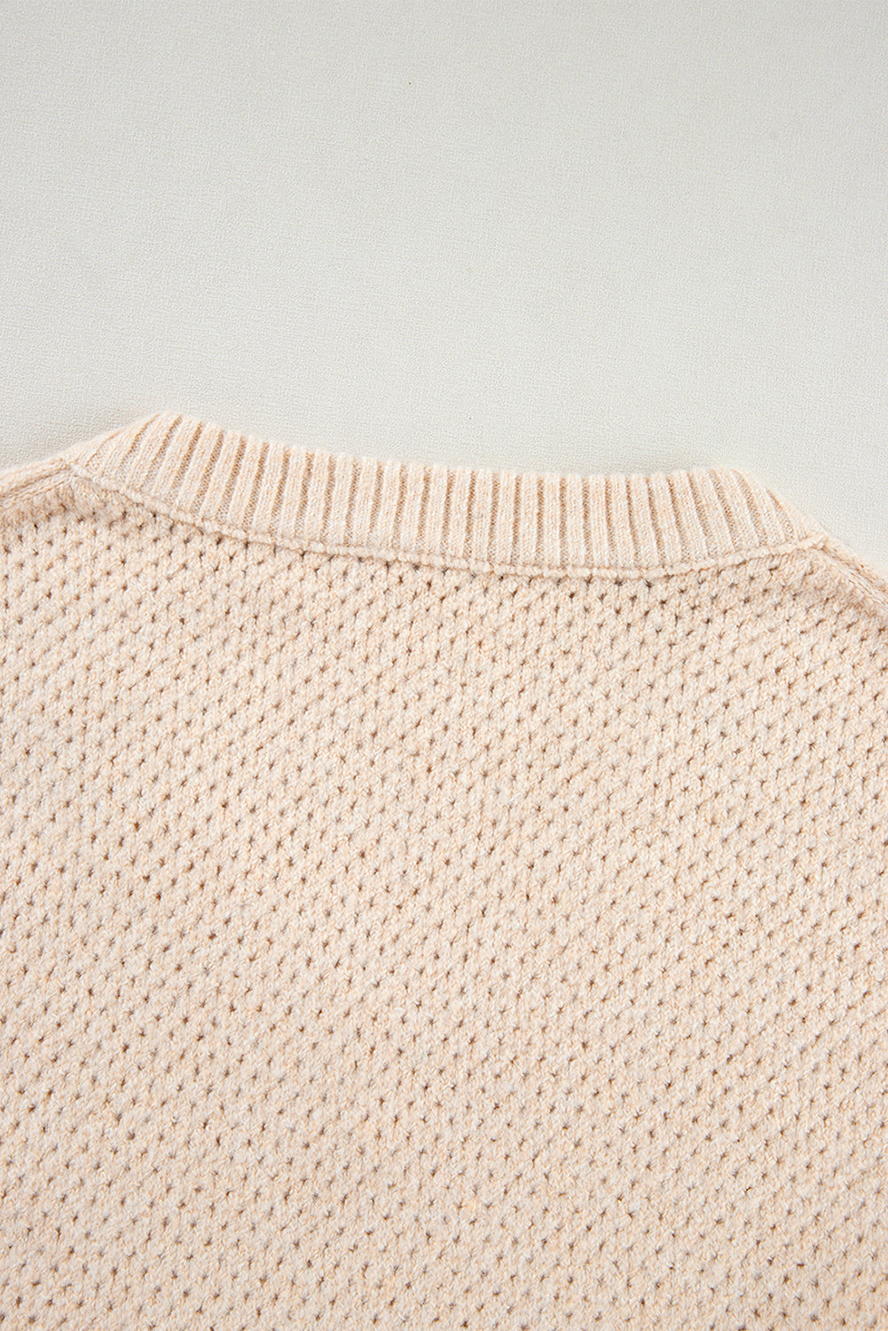 Parchment Loose Eyelet V Neck Drop Shoulder Sweater Sweaters JT's Designer Fashion