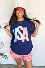 Blue USA Graphic July 4th Crew Neck T Shirt Graphic Tees JT's Designer Fashion