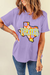 Wisteria TEXAS Flower Print Crew Neck T Shirt Graphic Tees JT's Designer Fashion