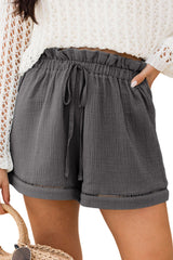 Dark Grey Cotton Gauze Paperbag Shorts Casual Shorts JT's Designer Fashion