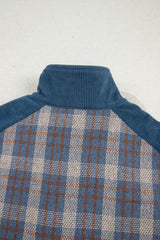 Gray Plaid Corduroy Patchwork Collared Zip Up Snap Button Jacket Plaid Shackets JT's Designer Fashion