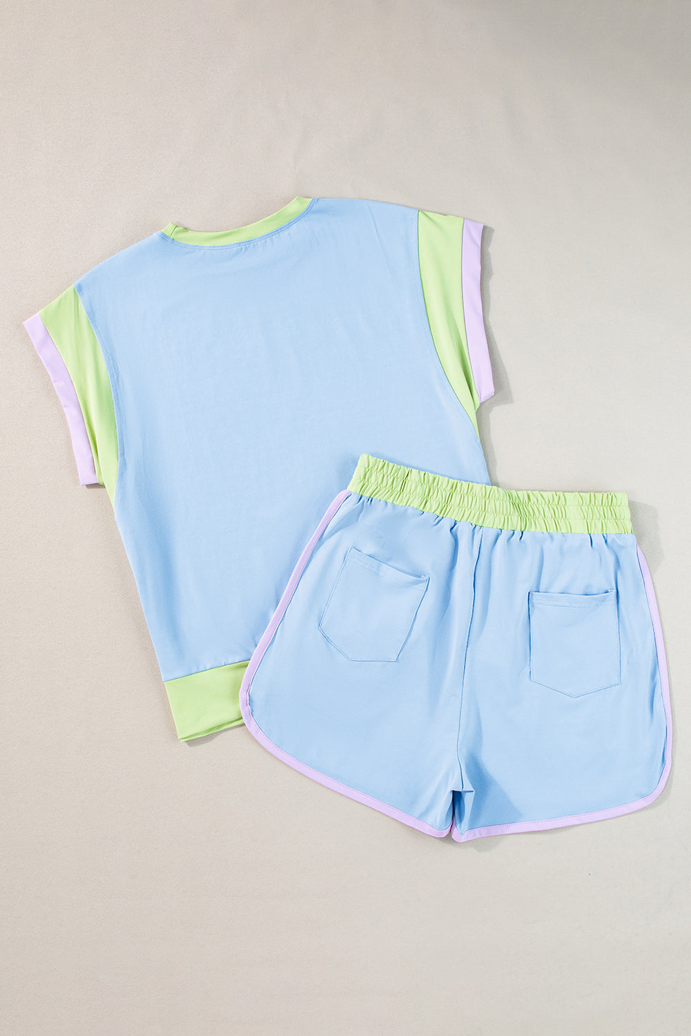 Blue Contrast Trim Cap Sleeve Tee Shorts Set Short Sets JT's Designer Fashion