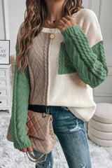Vineyard Green Colorblock Patched Pocket Drop Shoulder Sweater Sweaters JT's Designer Fashion
