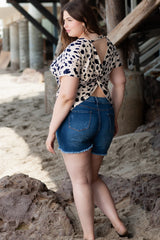 Khaki Leopard Print Twist Open Back Plus Size Top Plus Size JT's Designer Fashion