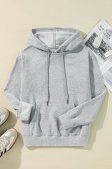 Light Grey Solid Color Fleece Lined Drawstring Hoodie with Pocket Sweatshirts & Hoodies JT's Designer Fashion