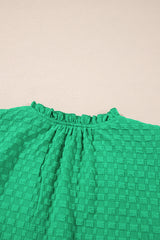 Bright Green Textured Puff Short Sleeve Notched V Neck Top Blouses & Shirts JT's Designer Fashion