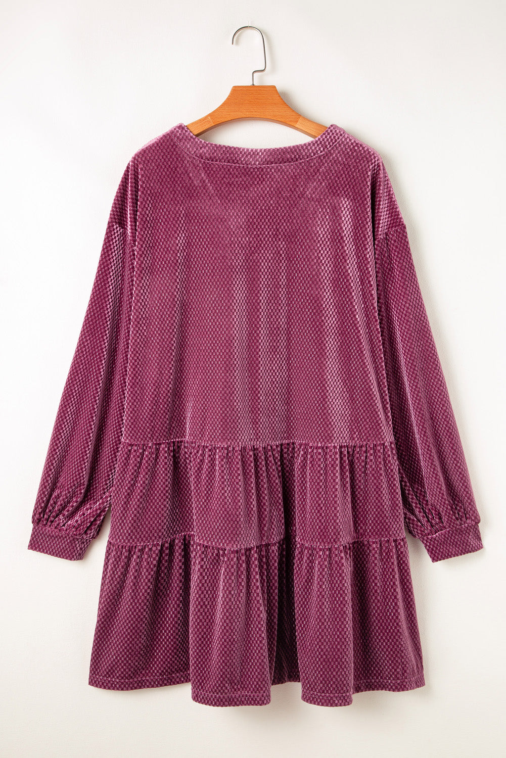 Meadow Mauve Plus Size Textured Velvet Tiered Buttons Tiered Dress Plus Size Mini Dresses JT's Designer Fashion