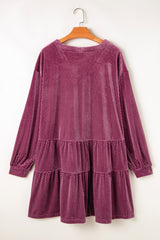 Meadow Mauve Plus Size Textured Velvet Tiered Buttons Tiered Dress Plus Size Mini Dresses JT's Designer Fashion