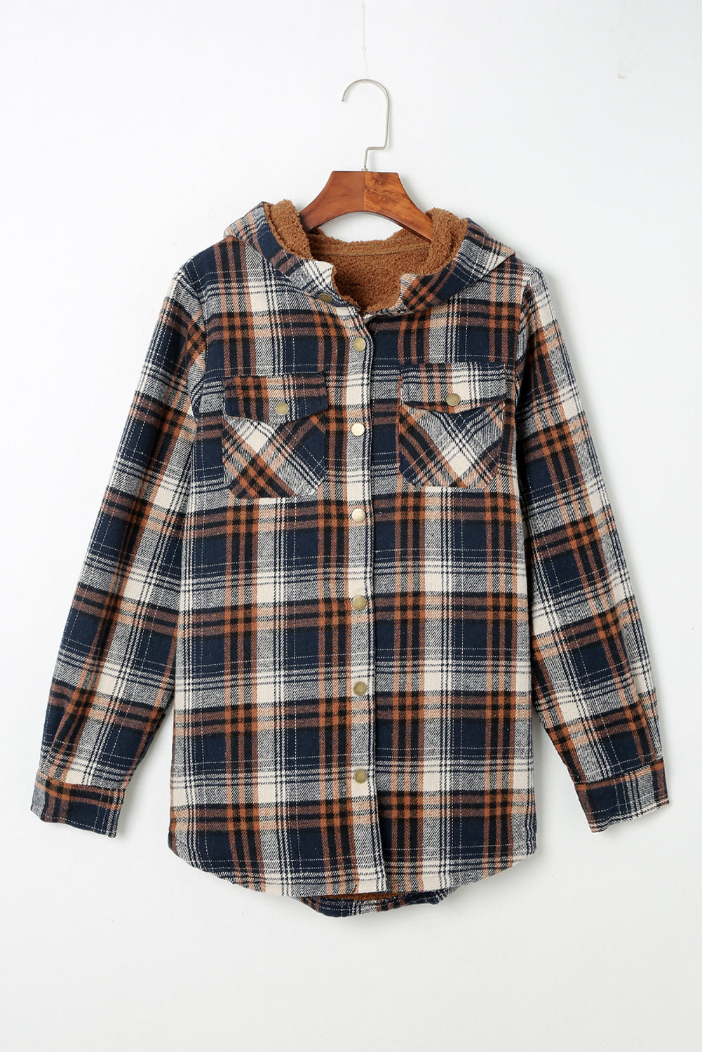 Plaid Pattern Sherpa Lined Hooded Shacket Plaid Shackets JT's Designer Fashion