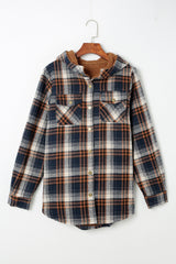 Plaid Pattern Sherpa Lined Hooded Shacket Plaid Shackets JT's Designer Fashion