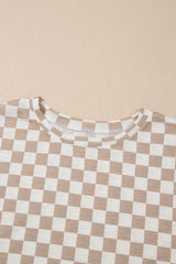 Brown Checkerboard T Shirt and High Waist Skorts 2 Piece Outfit Short Sets JT's Designer Fashion